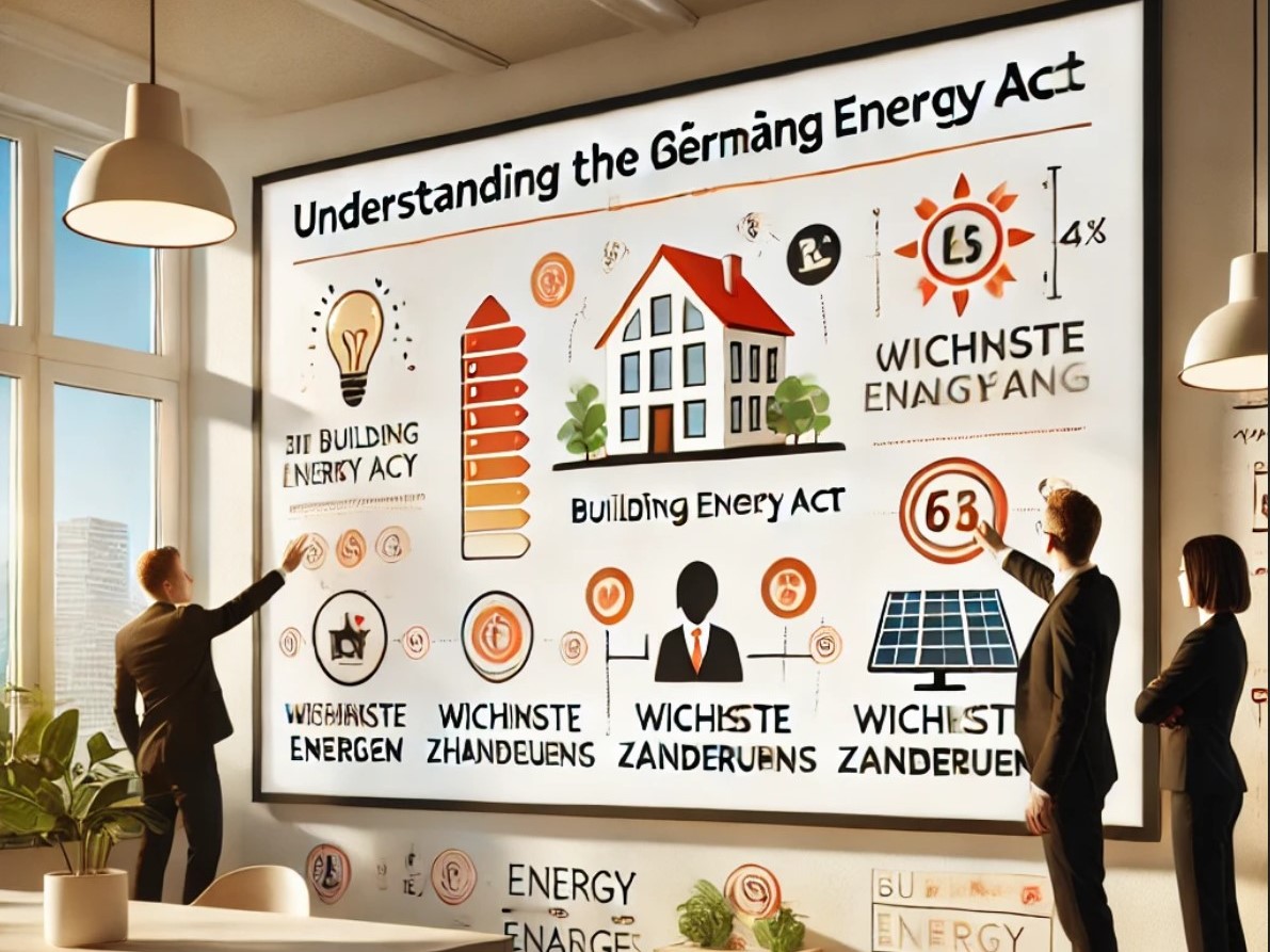 Team vor einem Whiteboard mit den wichtigsten Änderungen des Gebäudeenergiegesetzes